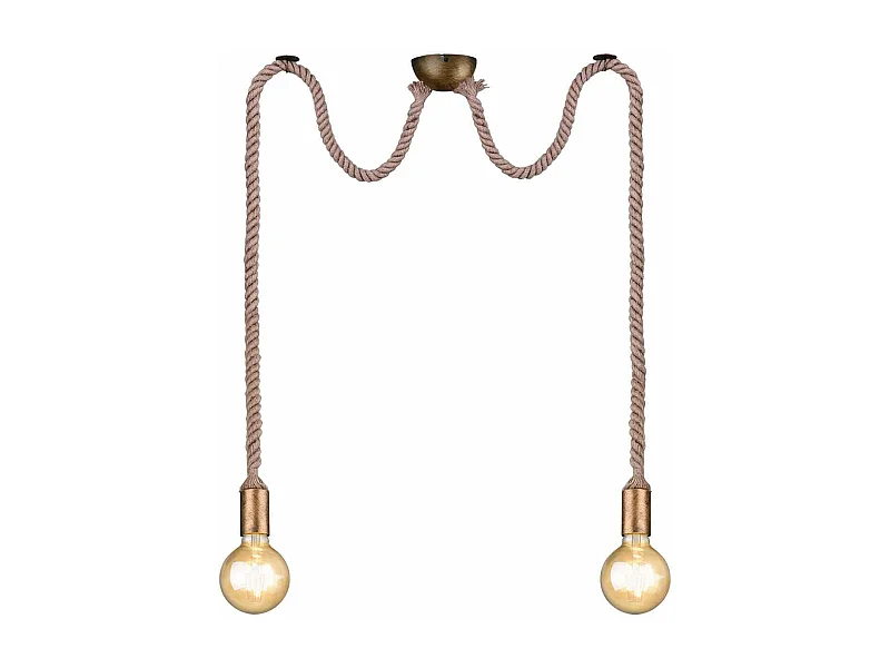 Lampada a sospensione doppia corda, metallo, ottone anticato, L 12 cm, Rope