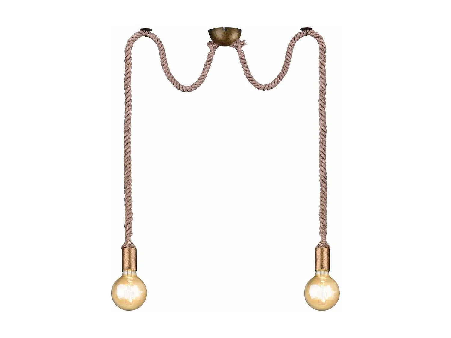 Lampada a sospensione doppia corda, metallo, ottone anticato, L 12 cm, Rope