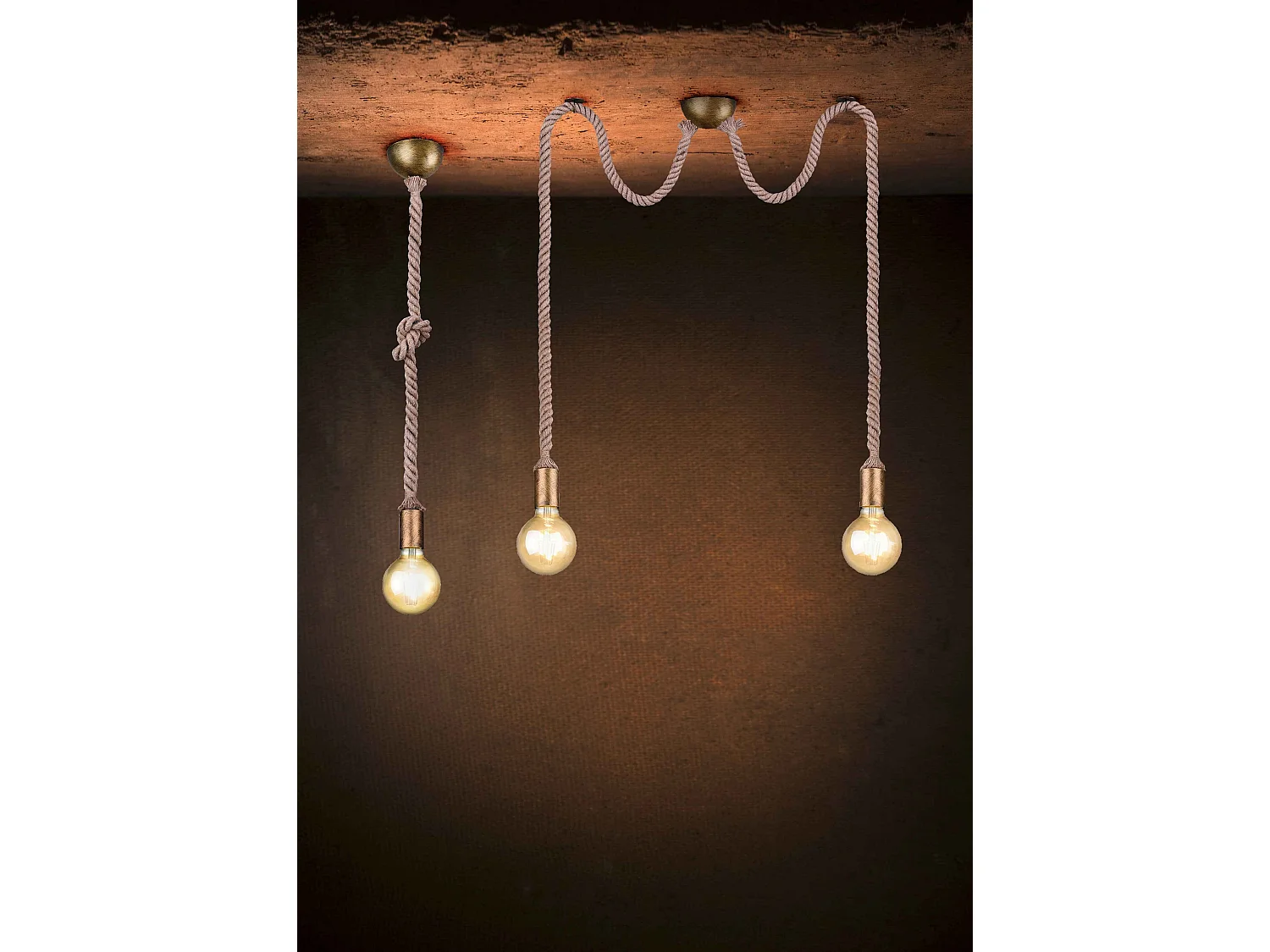 Lampada a sospensione doppia corda, metallo, ottone anticato, L 12 cm, Rope