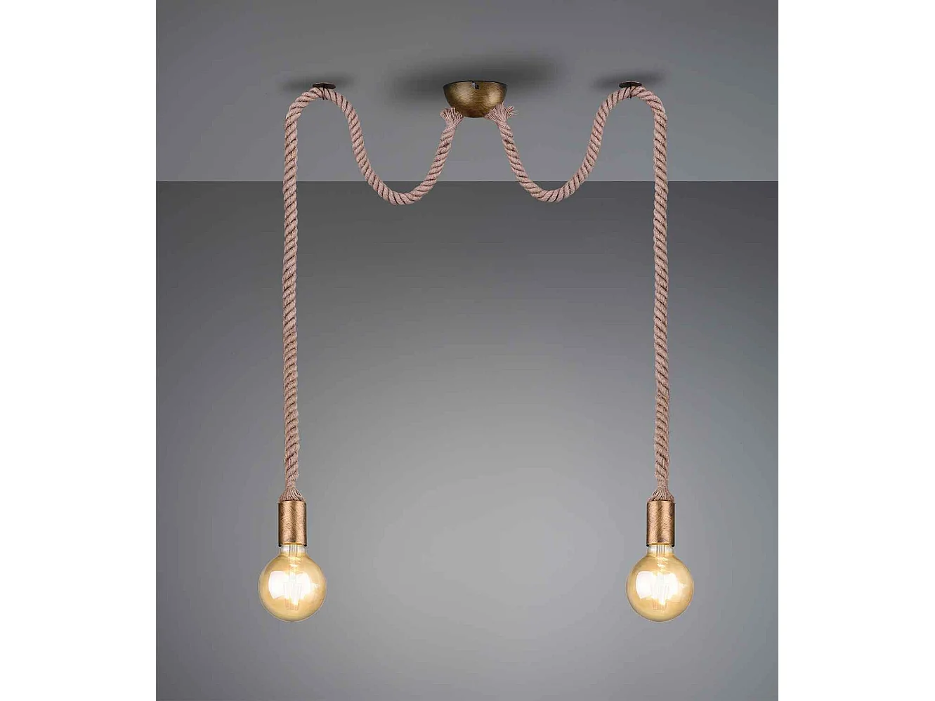 Lampada a sospensione doppia corda, metallo, ottone anticato, L 12 cm, Rope