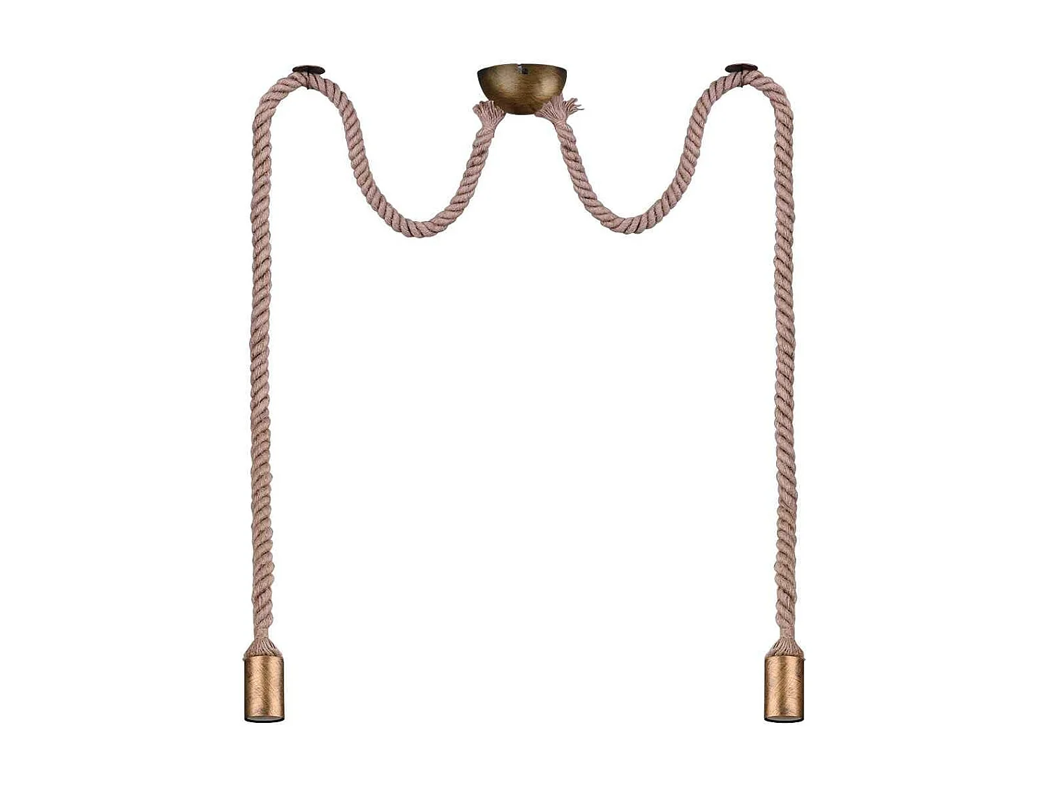 Lampada a sospensione doppia corda, metallo, ottone anticato, L 12 cm, Rope