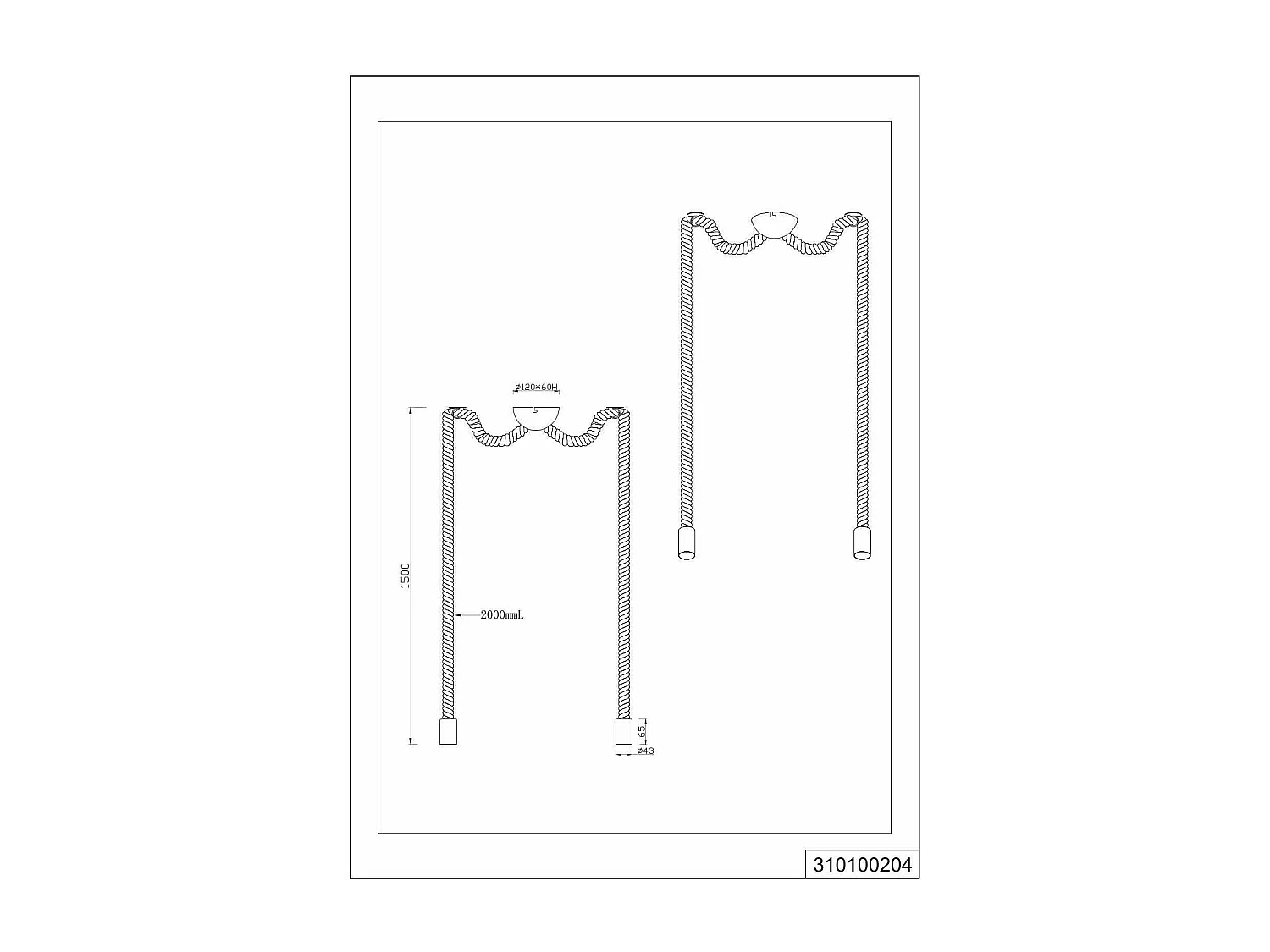 Lampada a sospensione doppia corda, metallo, ottone anticato, L 12 cm, Rope