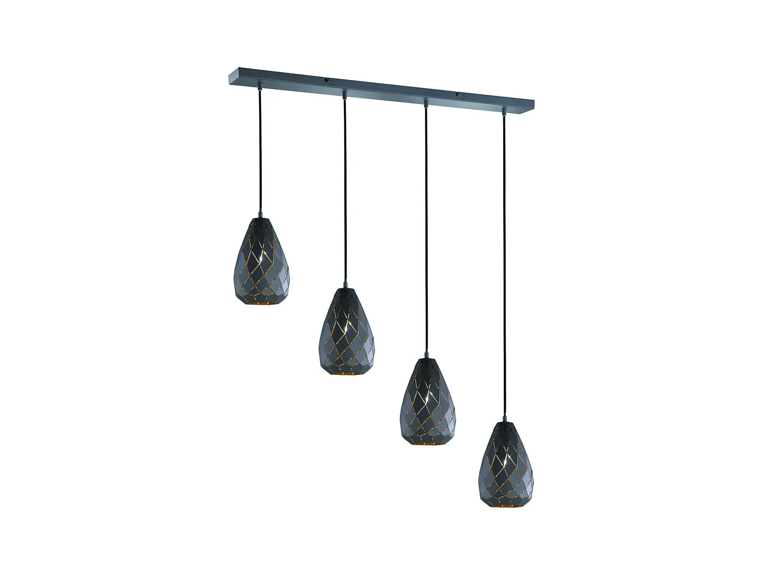 Lampada a sospensione 4 diffusori, metallo, nero e oro, L 90 cm, Onyx