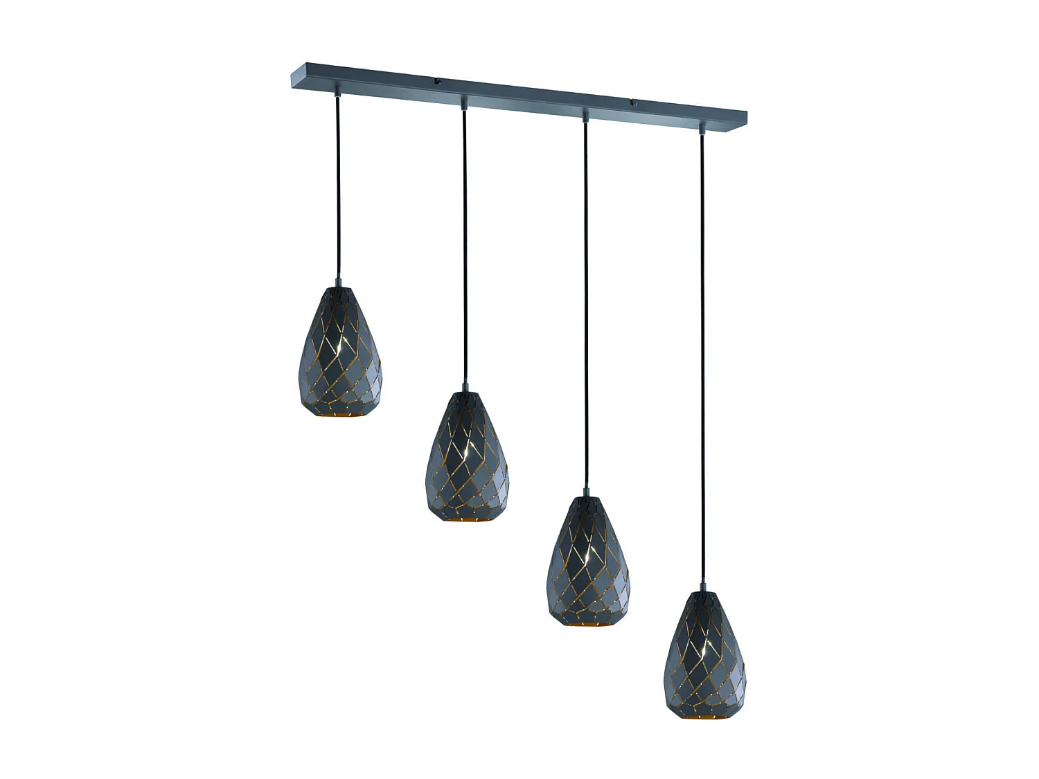 Lampada a sospensione 4 diffusori, metallo, nero e oro, L 90 cm, Onyx