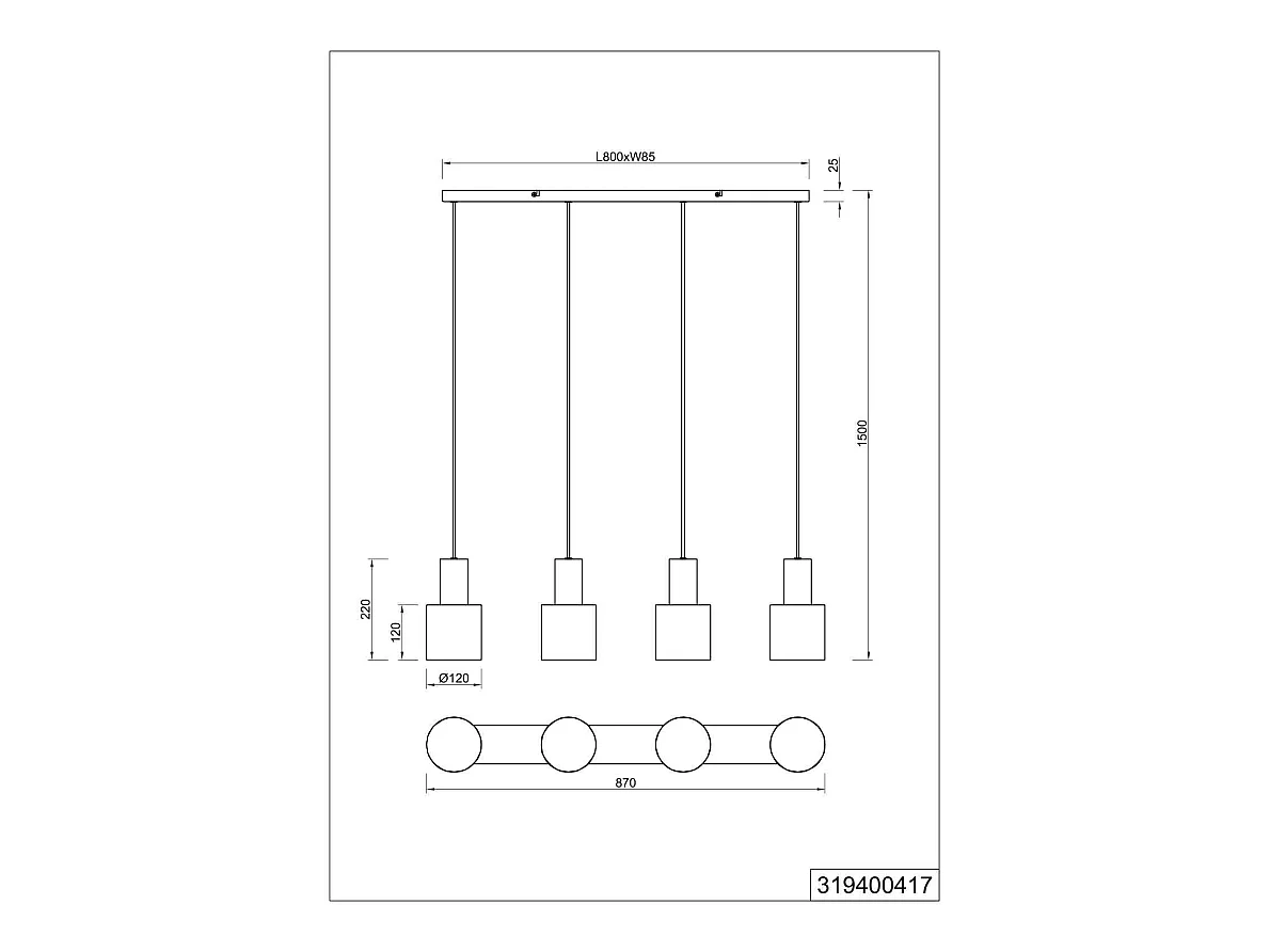 Hanglamp AGUDO - 12x12x150 cm - Multikleur