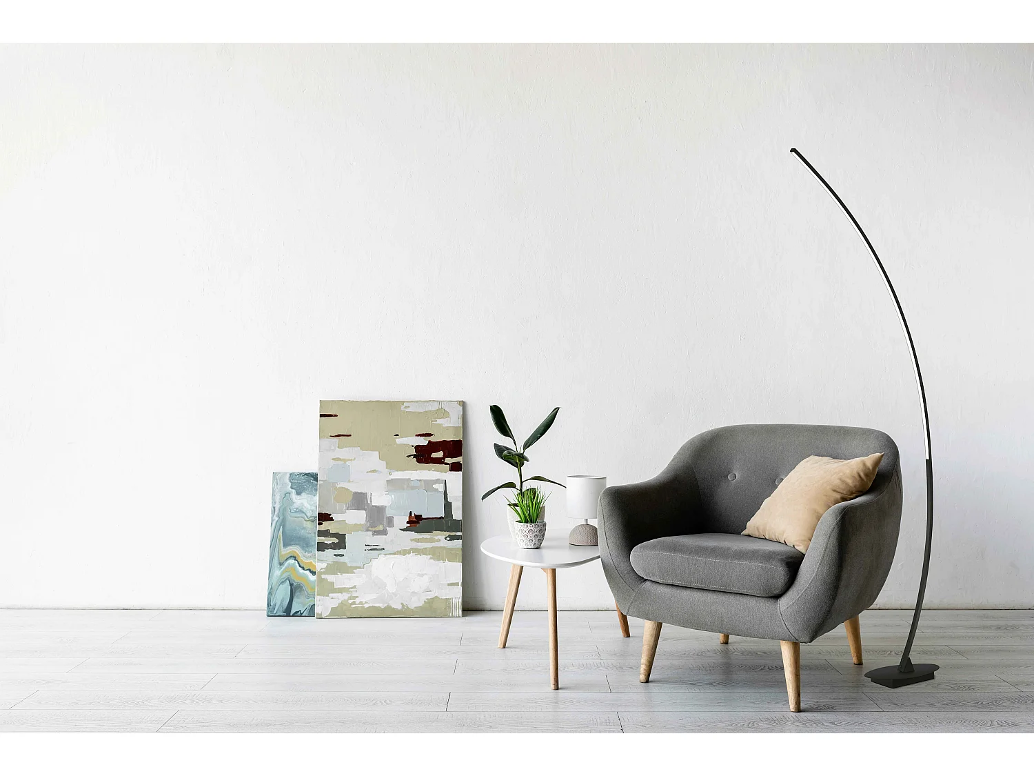 Piantana ad arco LED, metallo, nero opaco, H 158 cm, Solo