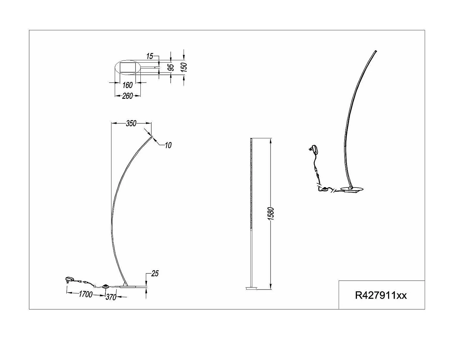 Piantana ad arco LED, metallo, nero opaco, H 158 cm, Solo
