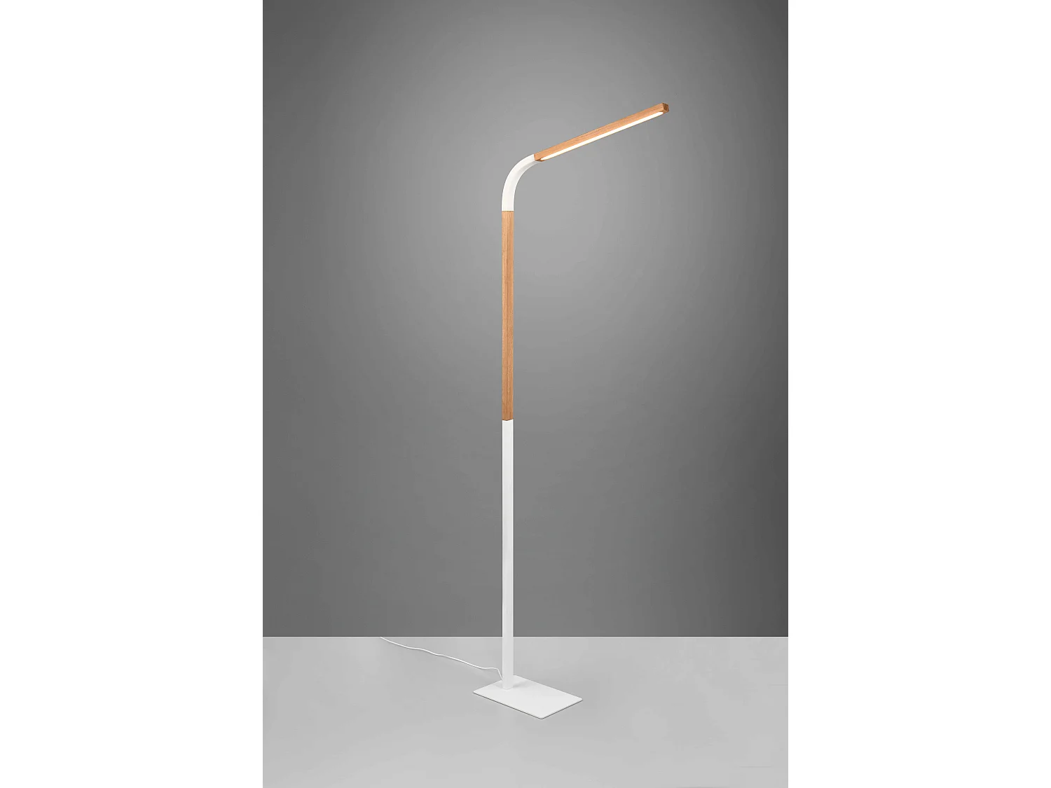 Piantana LED, metallo e legno, bianco e naturale, H 140 cm, Norris