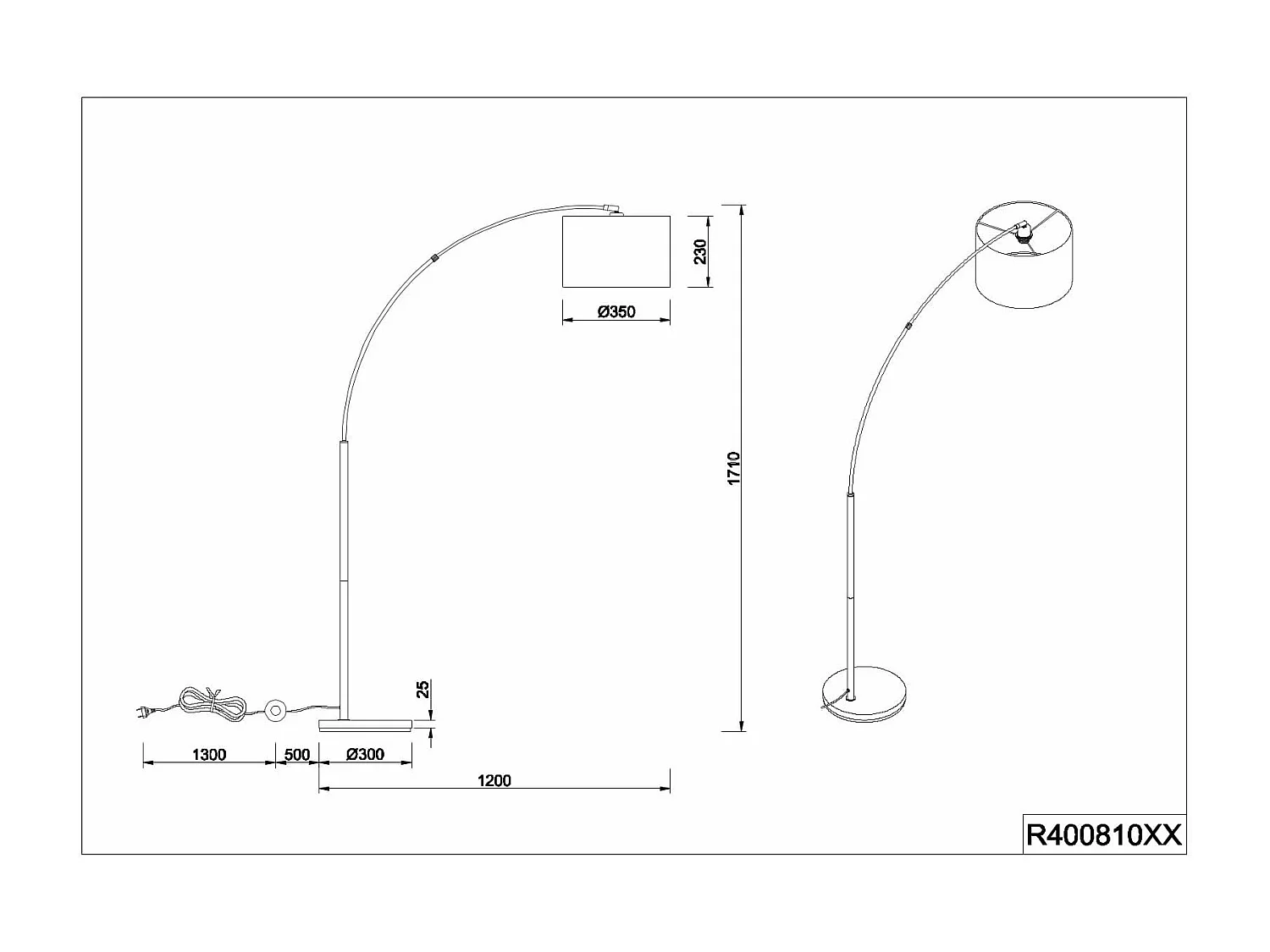 Piantana ad arco, metallo, nero e oro, H 171 cm, Bolivia