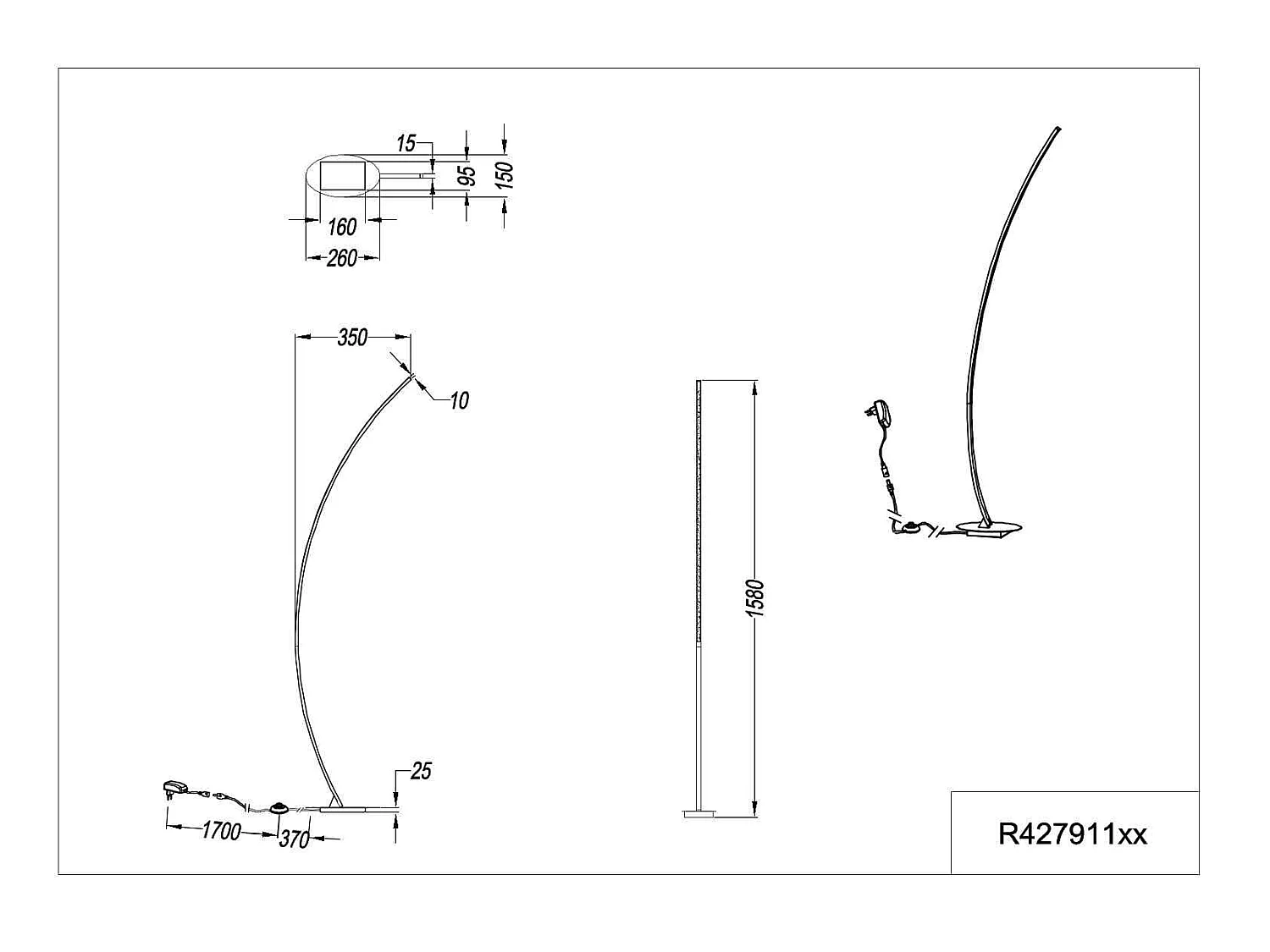 Piantana ad arco LED, metallo, alluminio spazzolato, H 158 cm, Solo