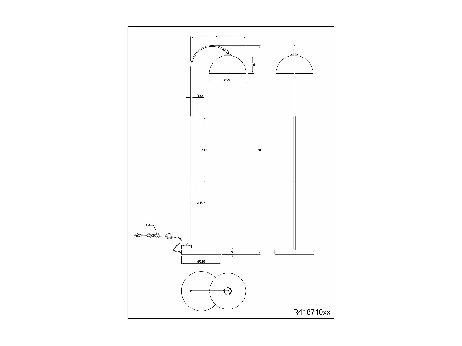 Piantana ad arco, metallo, nero, H 170 cm, Sierra