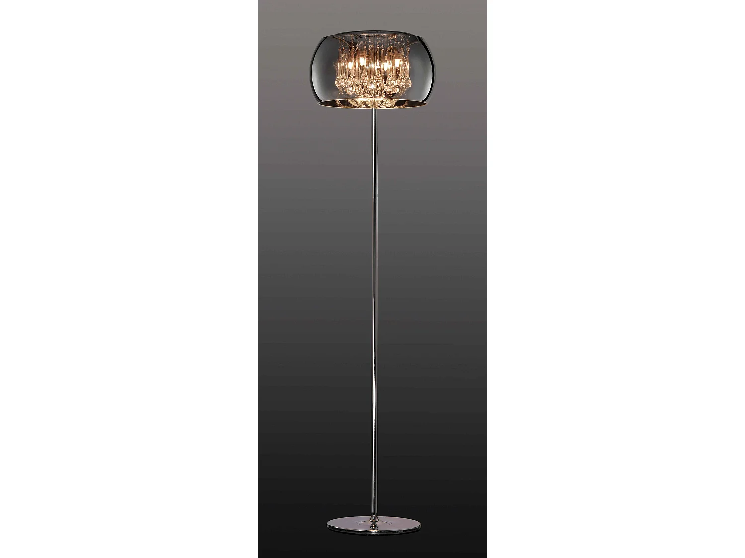 Piantana con pendagli, metallo e vetro, cromo, H 158 cm, Vapore