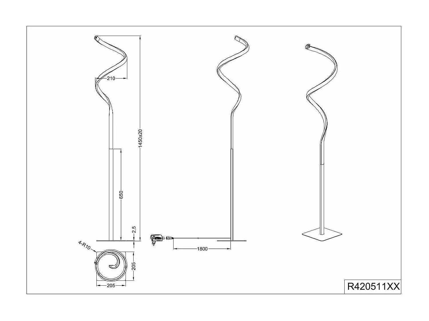 Piantana LED ondulata, metallo, antracite, H 145 cm, Course