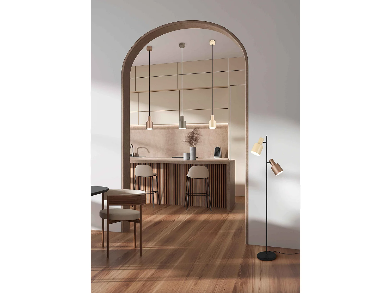 Piantana 2 diffusori, metallo, beige e caffè, H 160 cm, Agudo