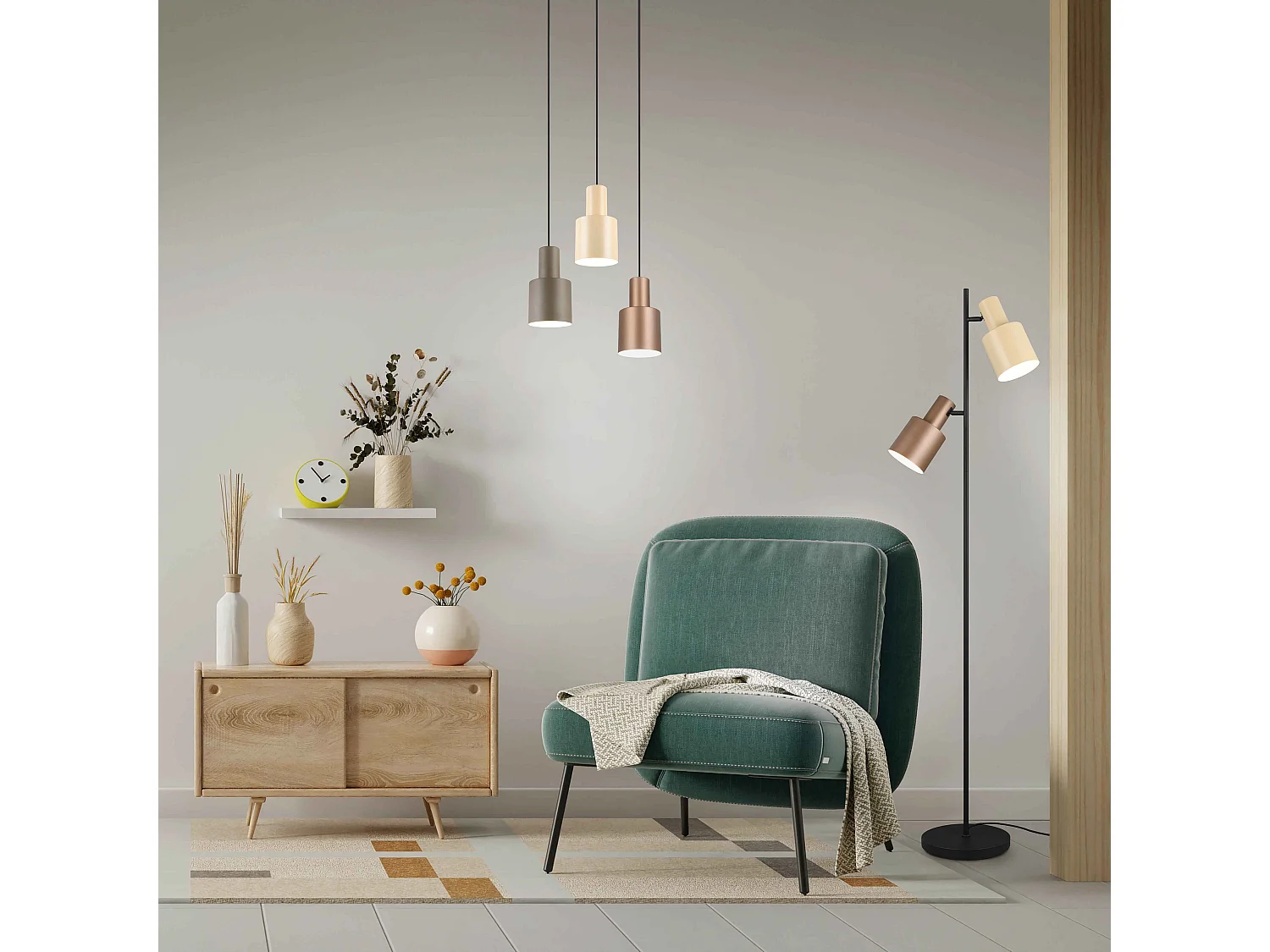 Piantana 2 diffusori, metallo, beige e caffè, H 160 cm, Agudo