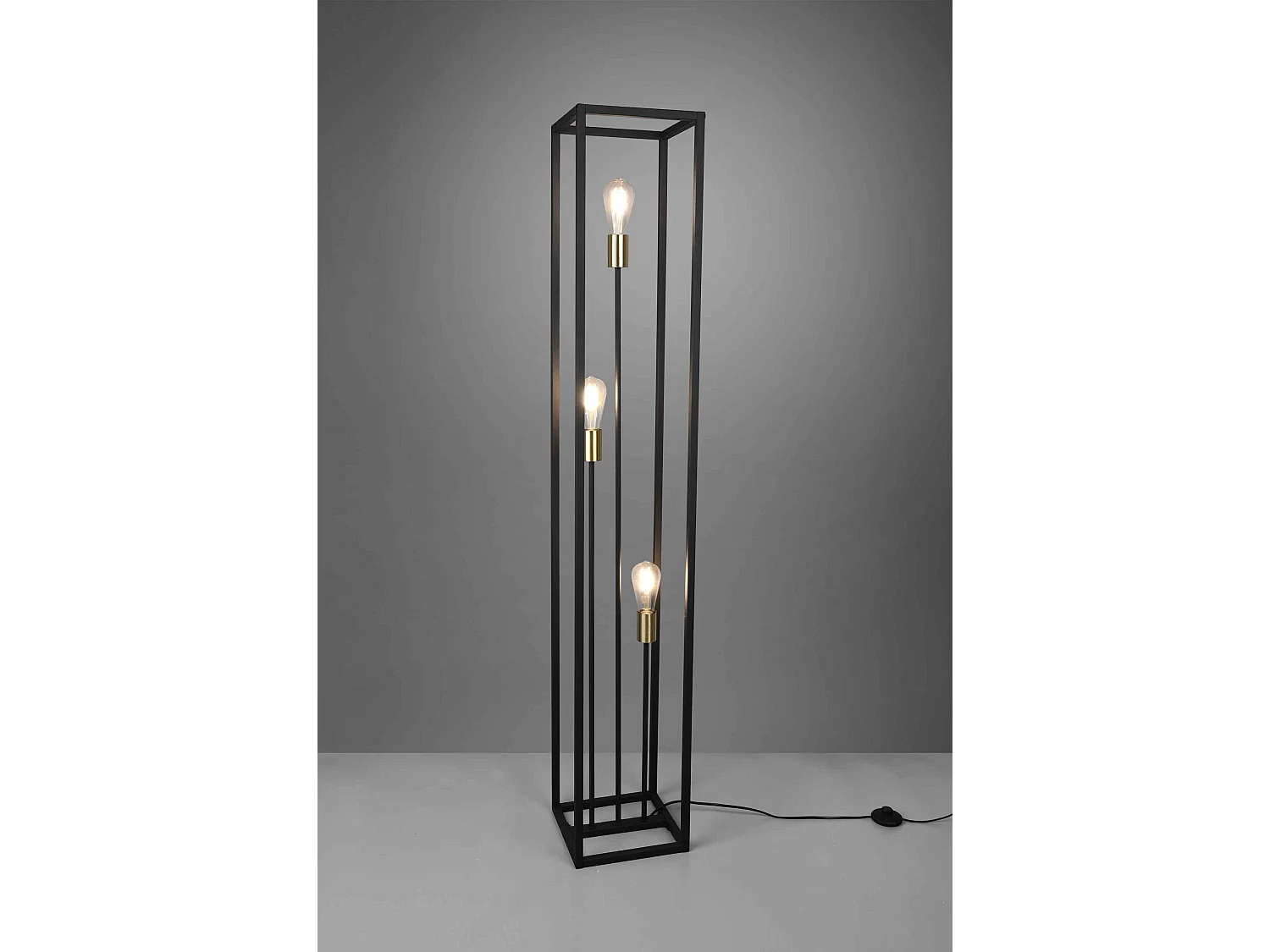 Piantana 3 luci, metallo, nero e ottone anticato, H 153 cm, Vito