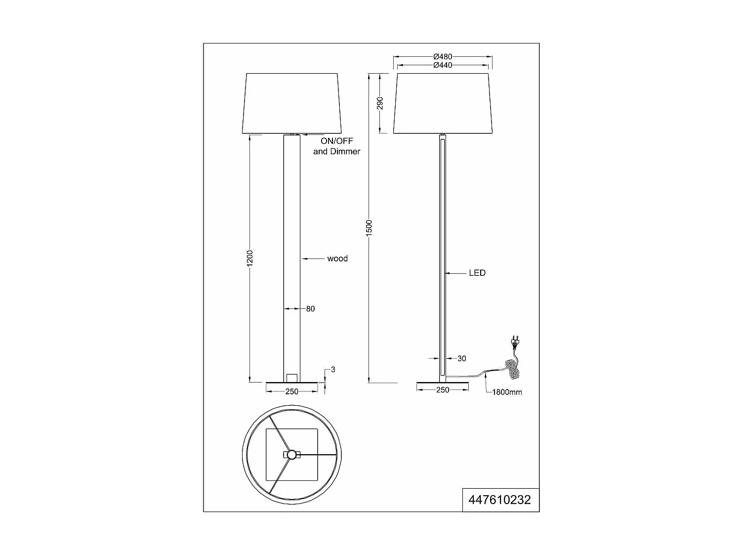 Piantana touch, metallo e legno, nero, H 150 cm, Rahul
