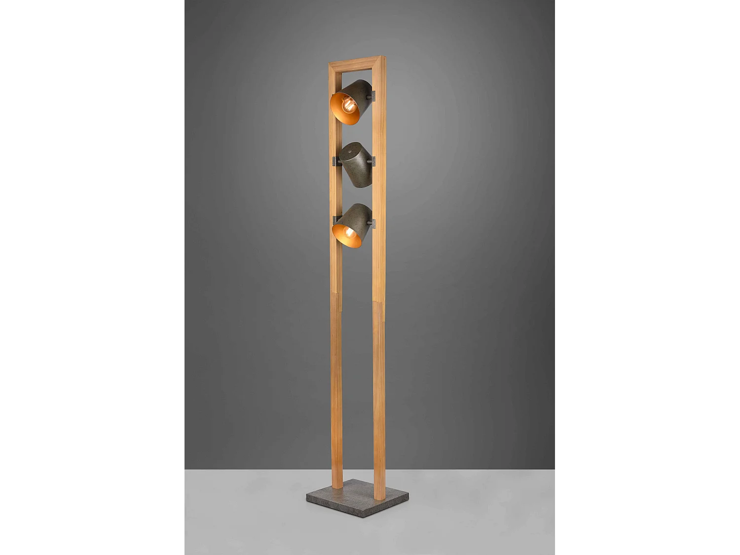 Piantana 3 faretti orientabii, acciaio anticato e oro, H 150 cm, Bell