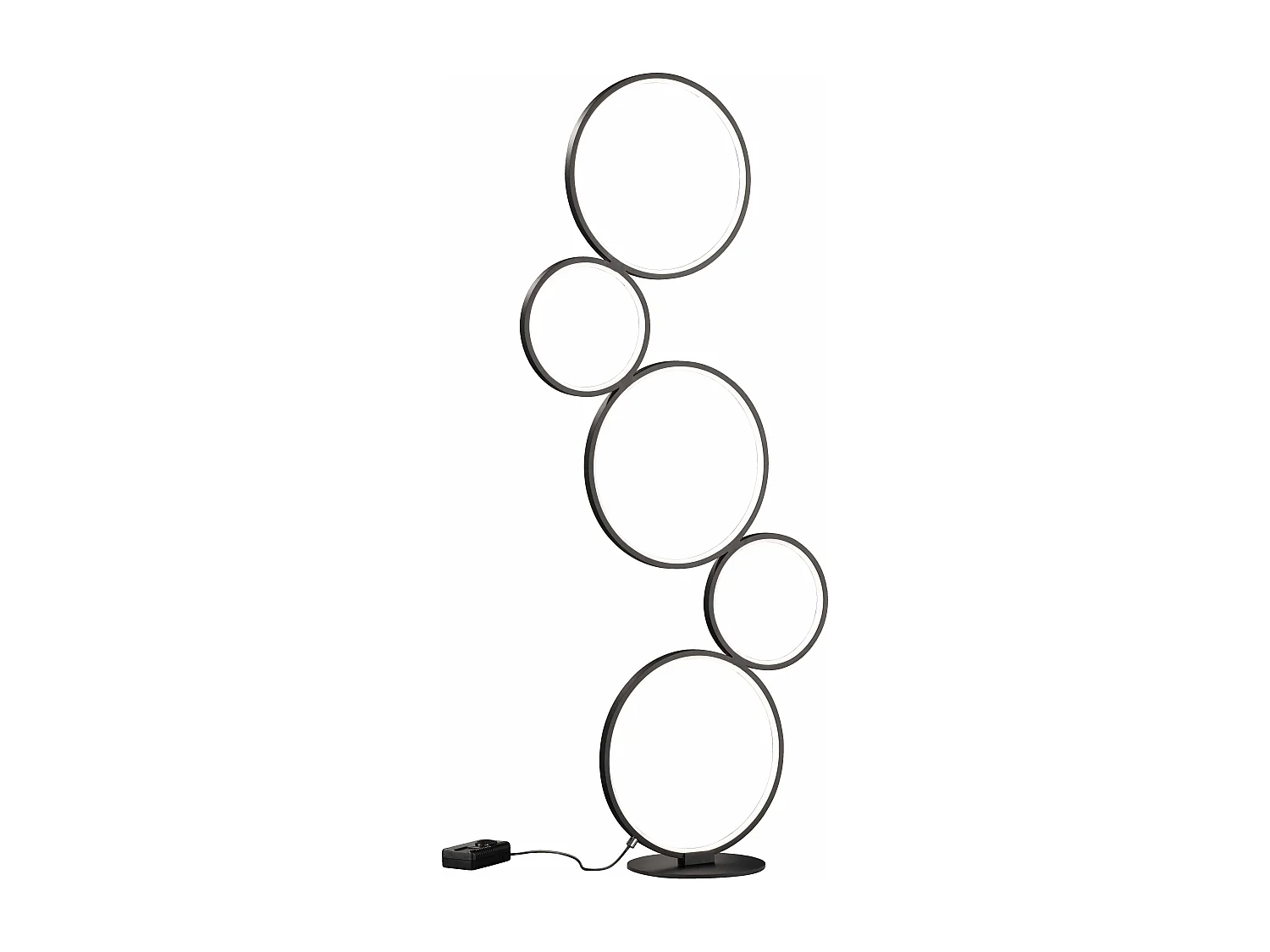 Piantana LED 5 cerchi, metallo, nero opaco, H 115 cm, Rondo