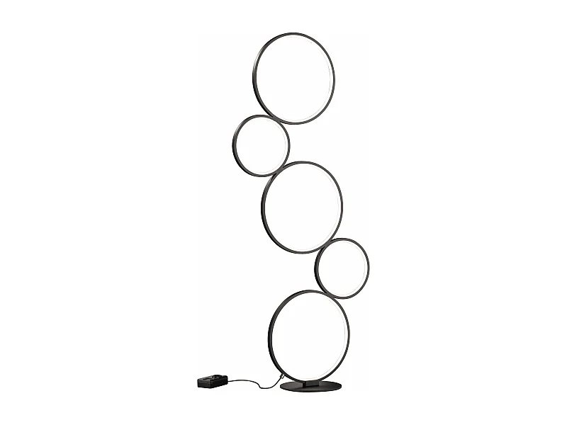 Piantana LED 5 cerchi, metallo, nero opaco, H 115 cm, Rondo