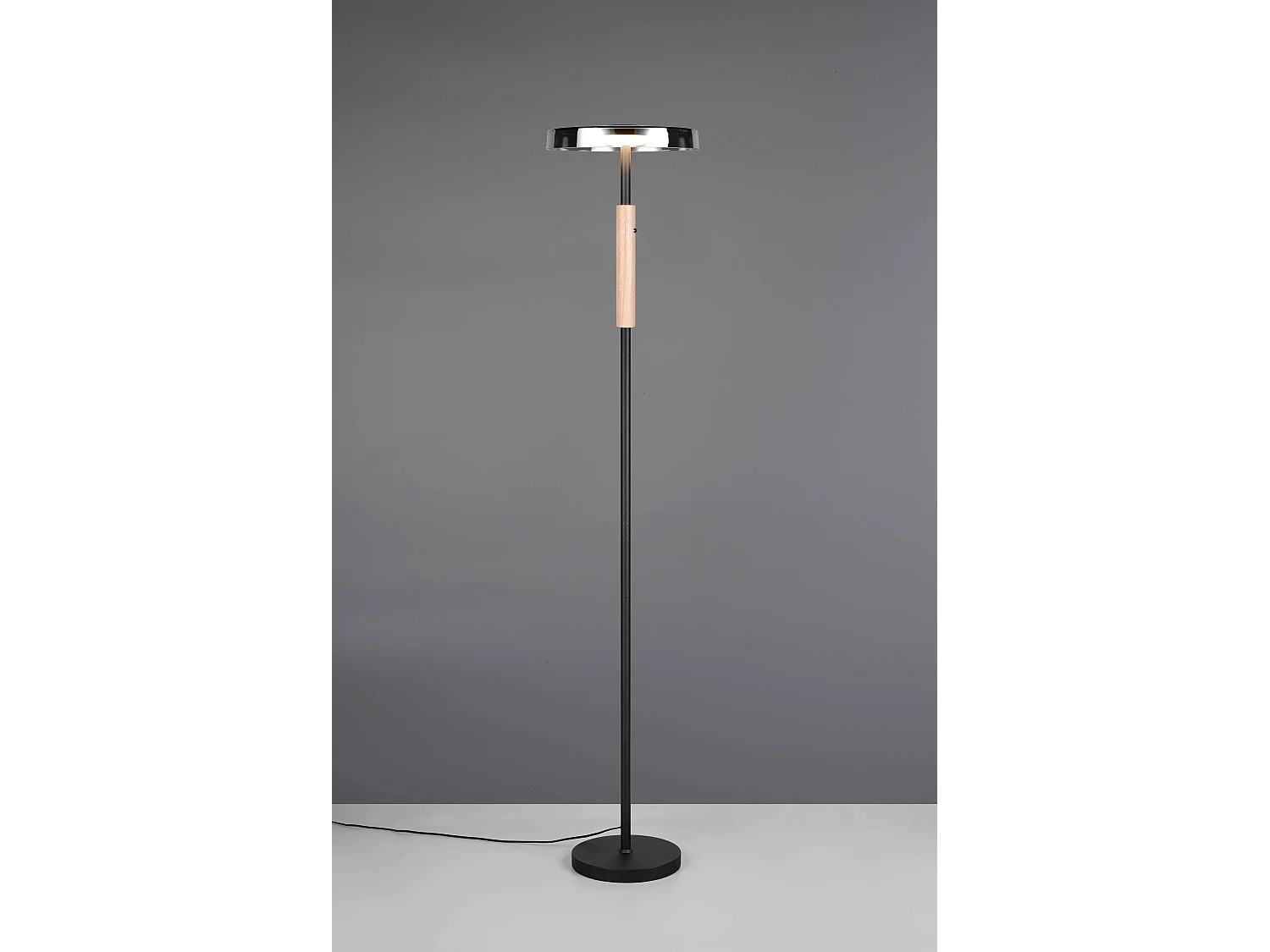 Piantana LED, metallo/vetro/legno, nero/naturale/fumé, H 130 cm, Celeste
