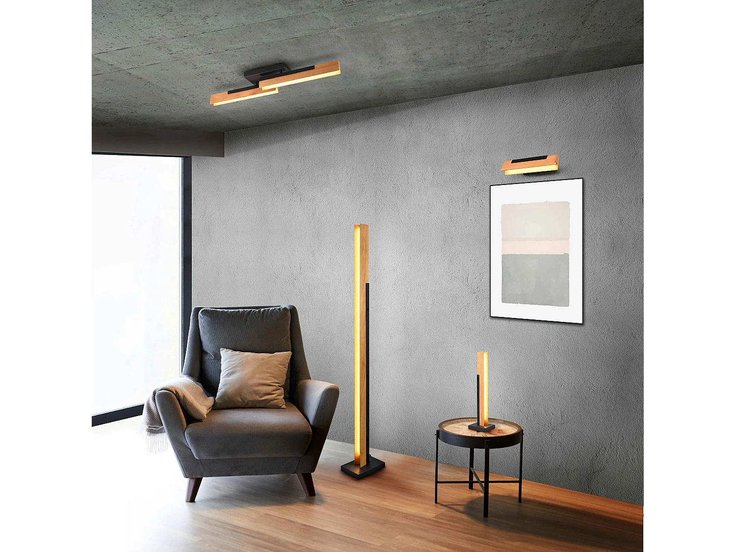 Piantana LED, legno e metallo, nero, H 120 cm, Kerala