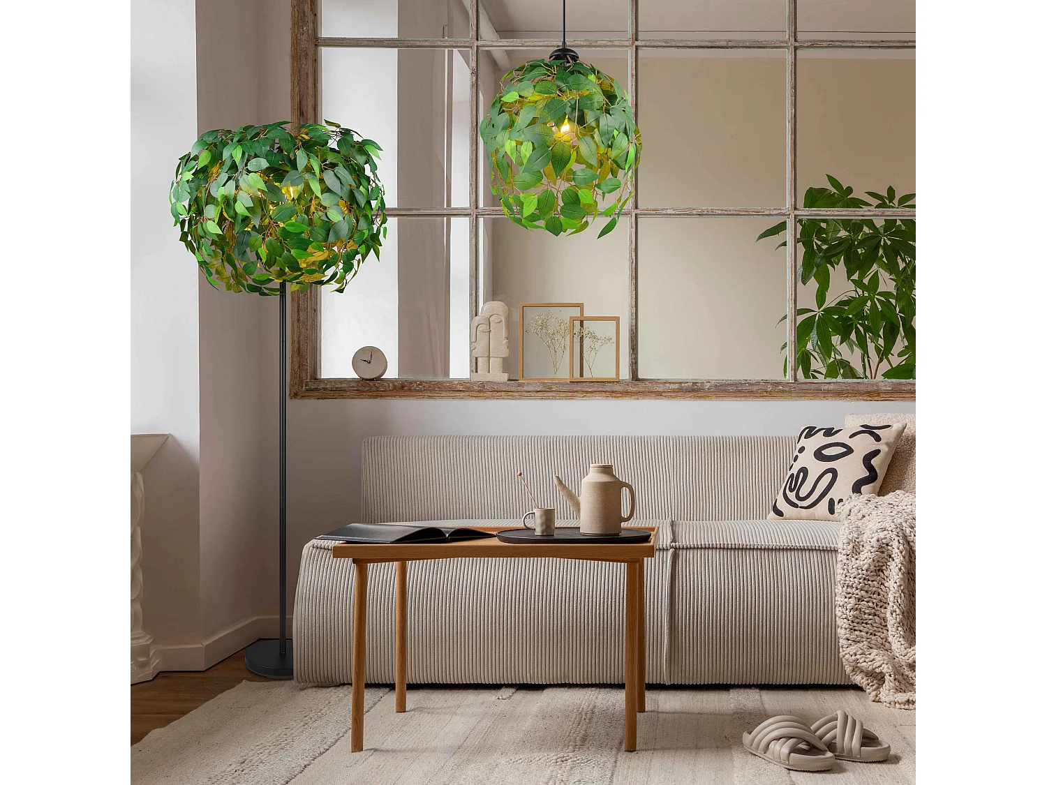 Piantana, metallo e plastica, verde effetto naturale, H 180 cm, Leavy