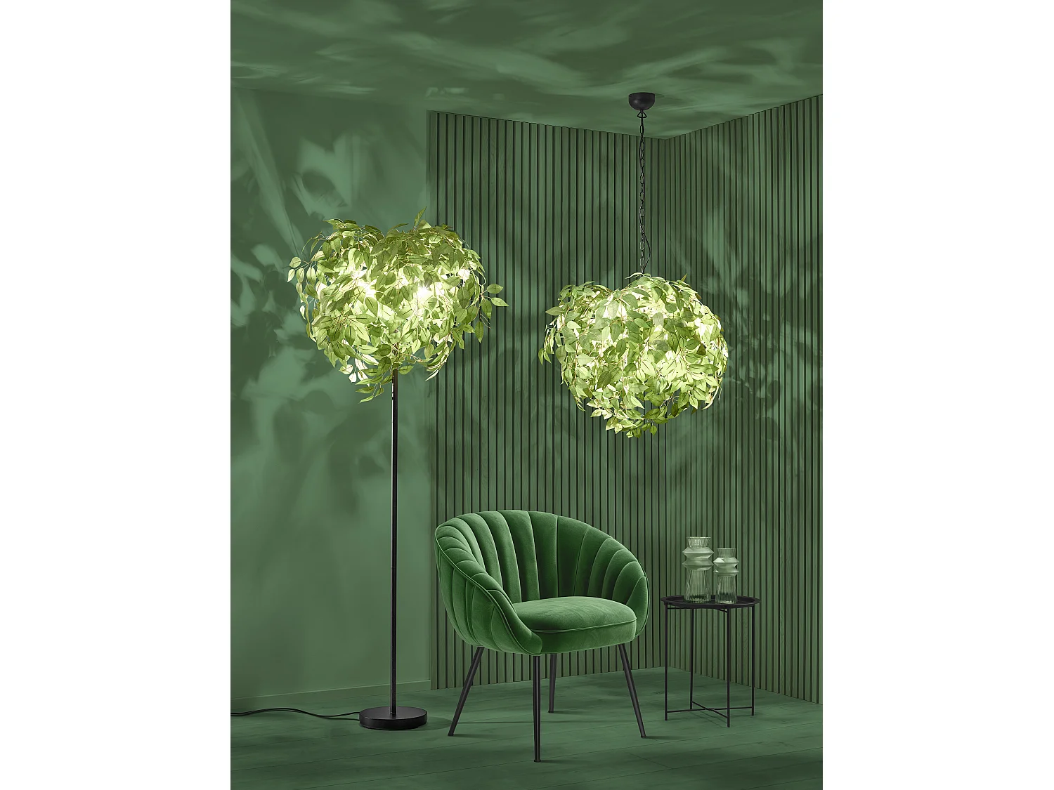 Piantana, metallo e plastica, verde effetto naturale, H 180 cm, Leavy