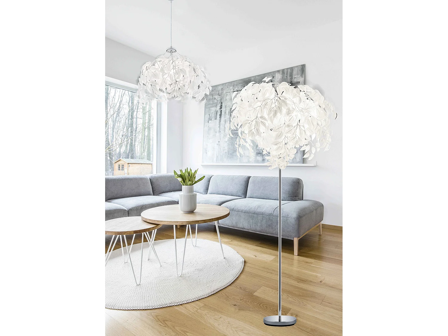 Piantana, base metallo, bianco, H 180 cm, Leavy