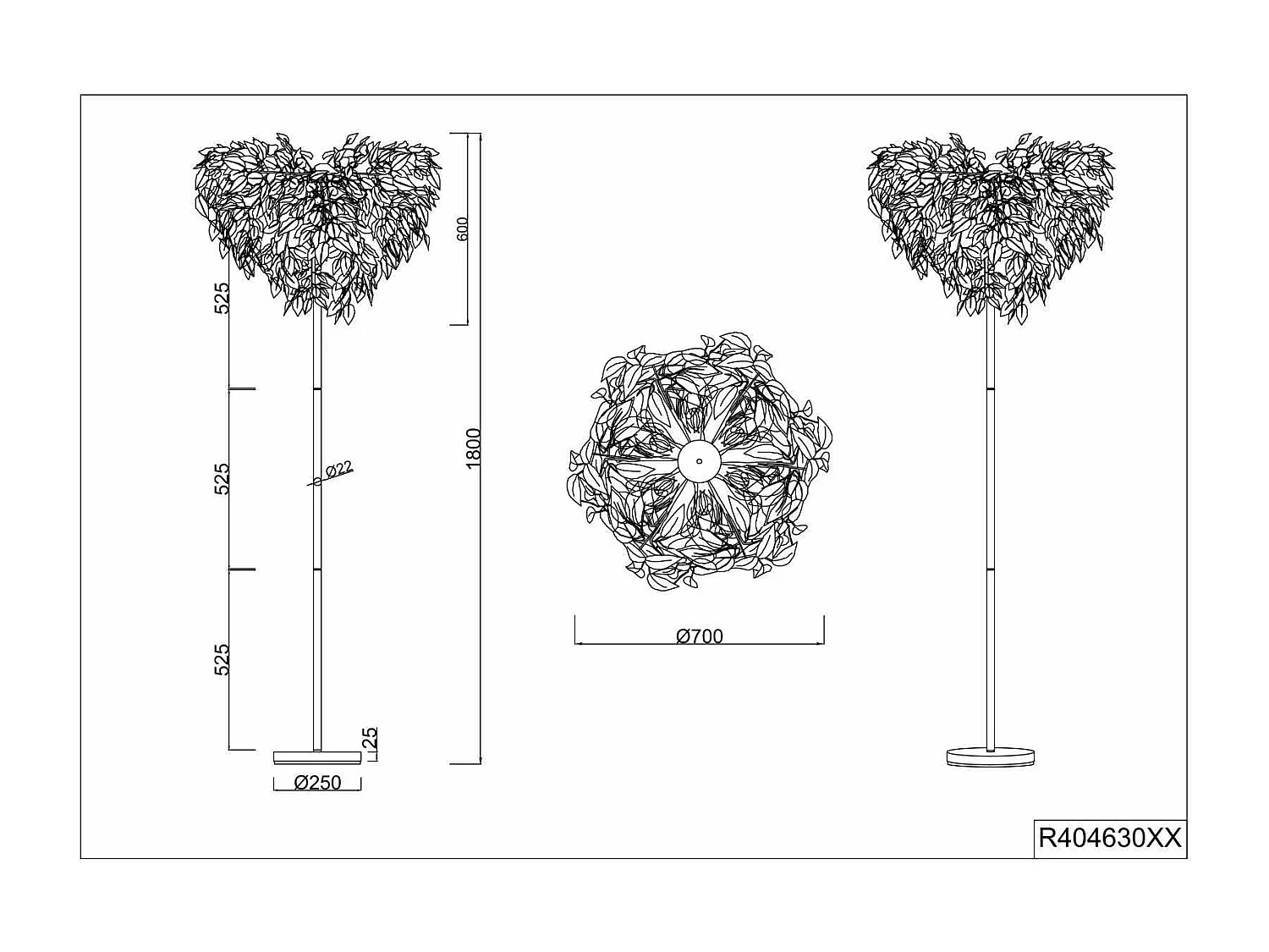 Piantana, base metallo, bianco, H 180 cm, Leavy