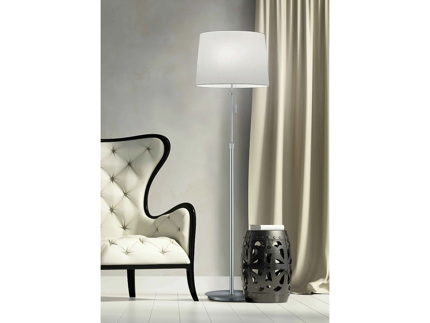 Piantana regolabile, metallo, acciaio satinato e bianco, H 140-180 cm, Lyon