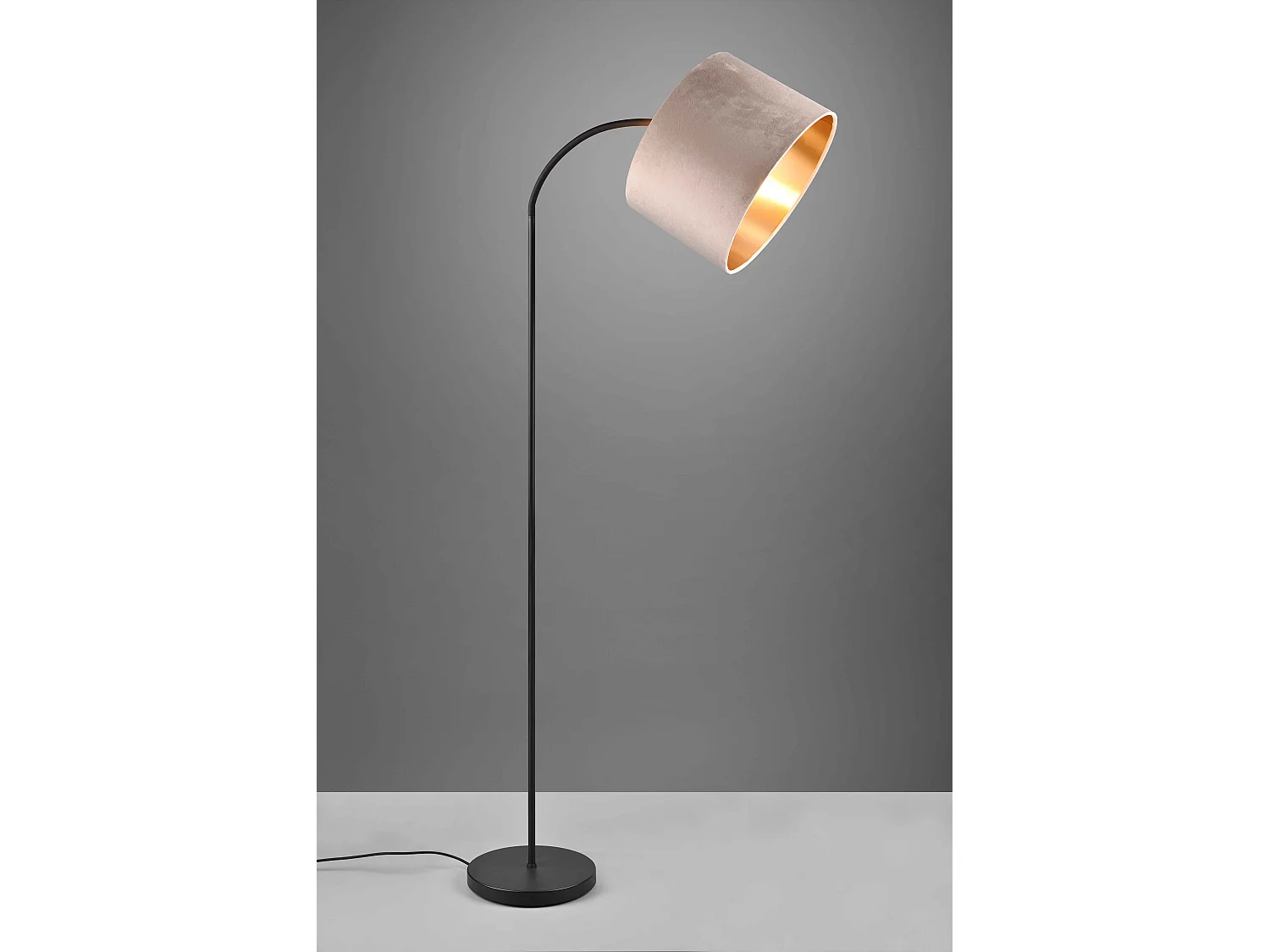 Piantana flessibile, metallo e velluto, nero e tortora, H 156 cm, Julieta