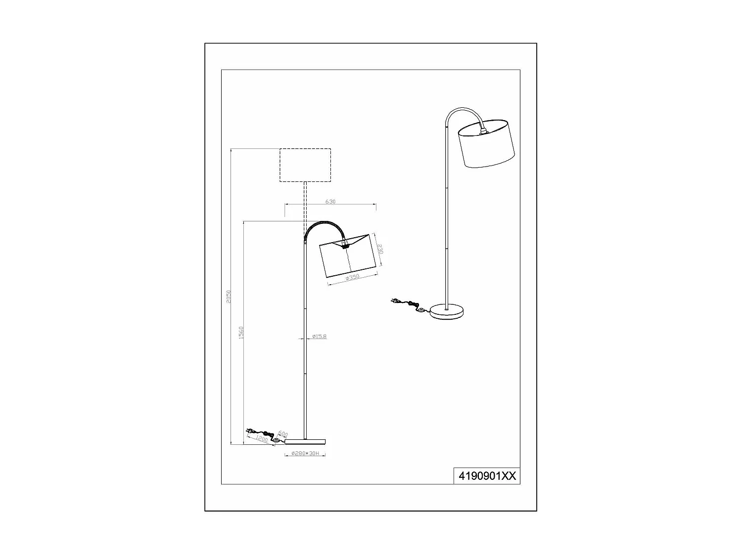 Piantana flessibile, metallo e velluto, nero e tortora, H 156 cm, Julieta