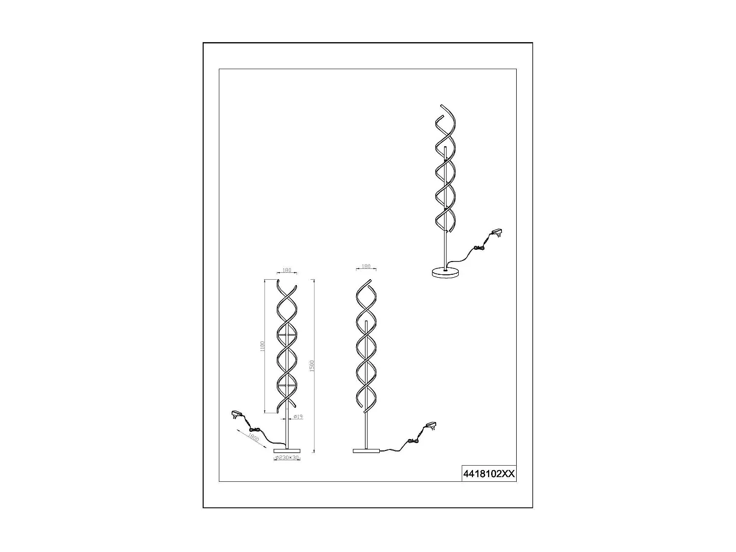 Piantana LED spirale, metallo, ottone e nero, H 150 cm, Sequence