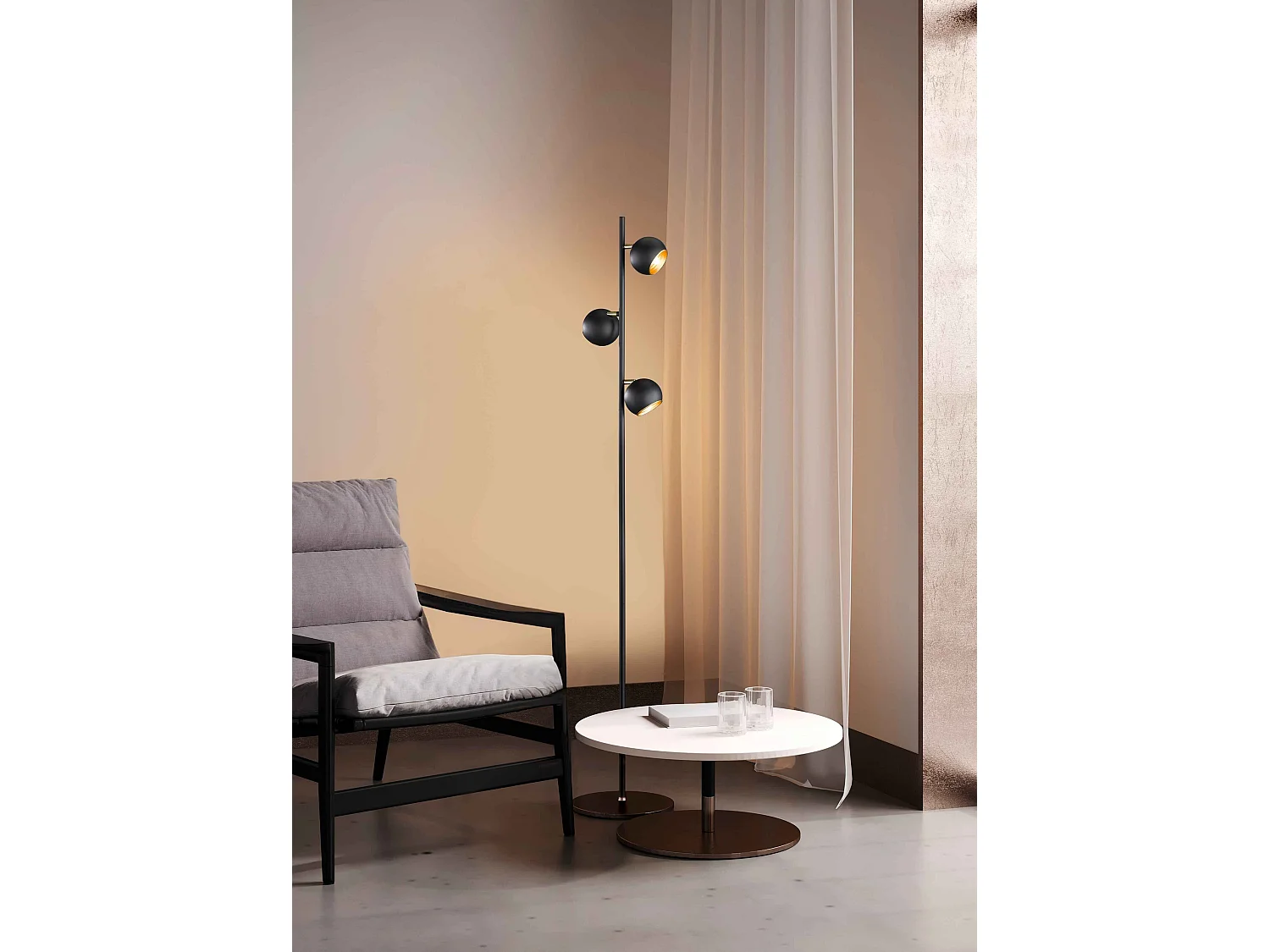 Piantana 3 diffusori, metallo, nero e oro, H 155 cm, Dakota