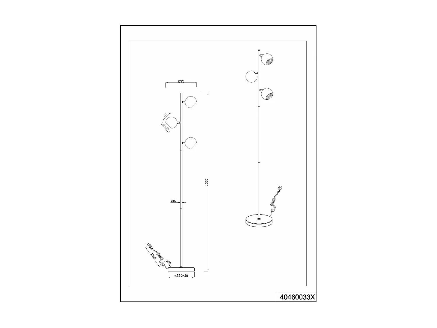 Piantana 3 diffusori, metallo, nero e oro, H 155 cm, Dakota