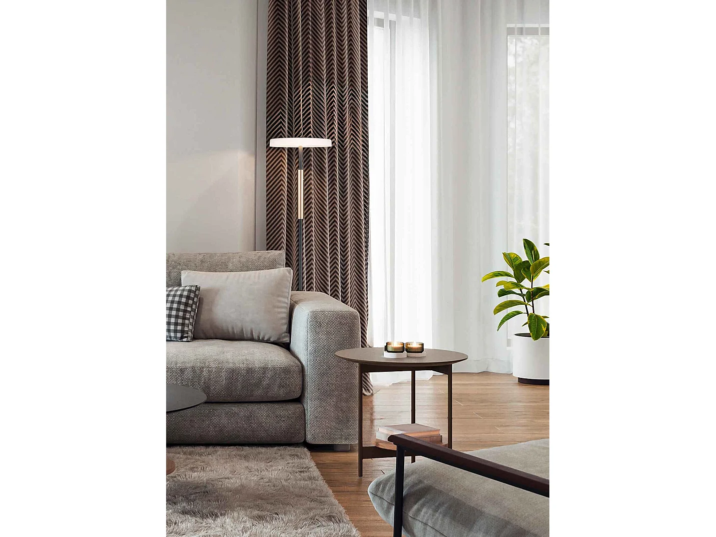 Piantana LED, metallo e vetro, caffè e bianco, H 130 cm, Celeste