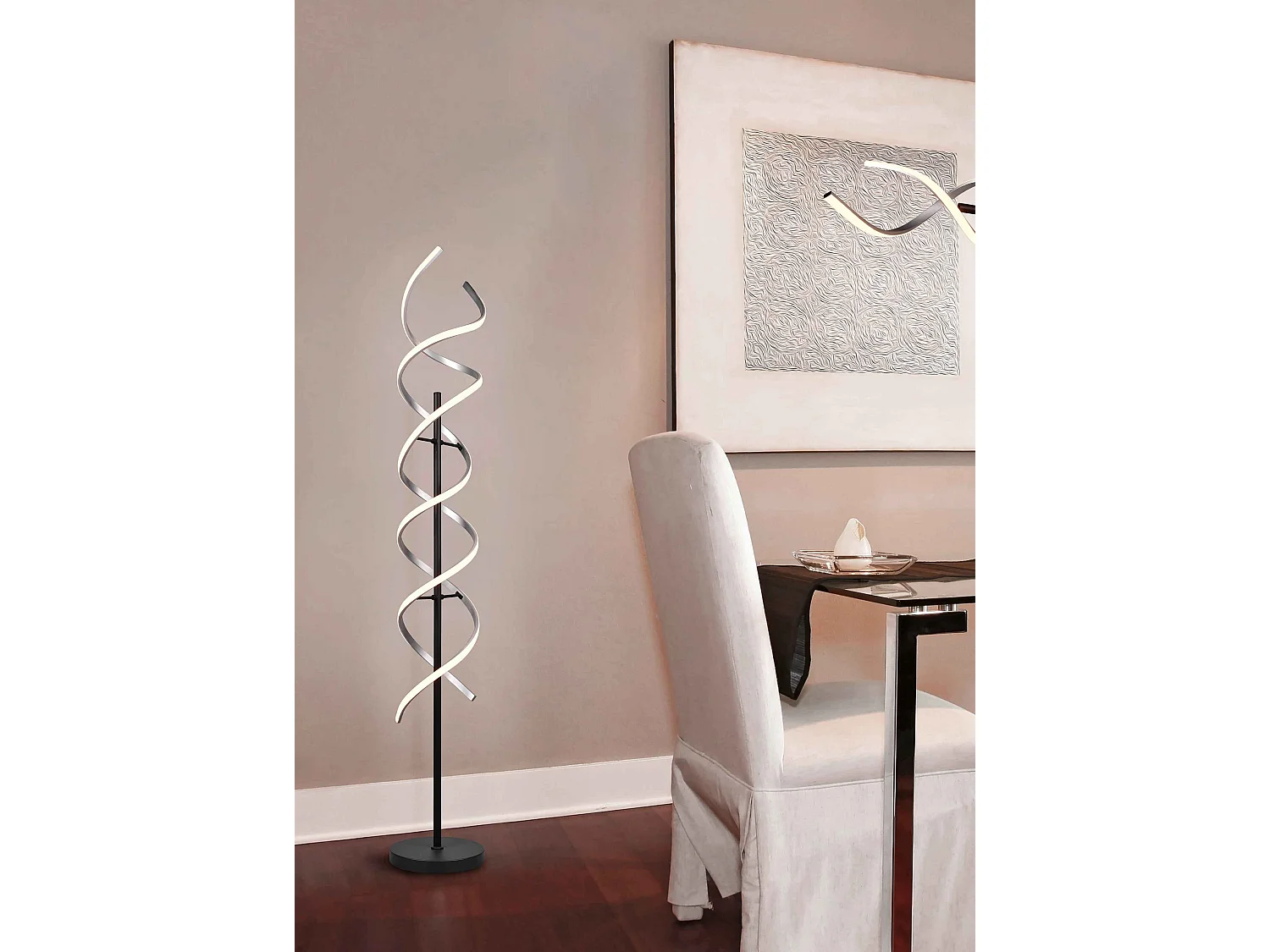 Piantana LED a spirale, metallo, alluminio e nero, H 150 cm, Sequence