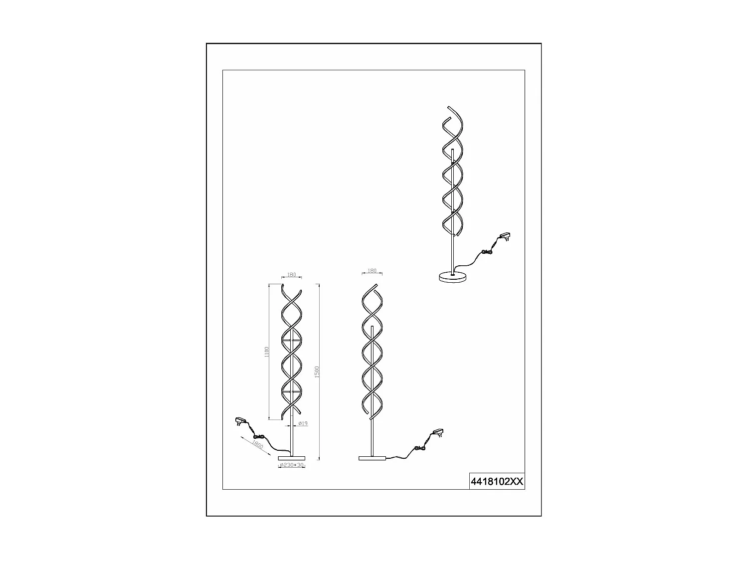 Piantana LED a spirale, metallo, alluminio e nero, H 150 cm, Sequence