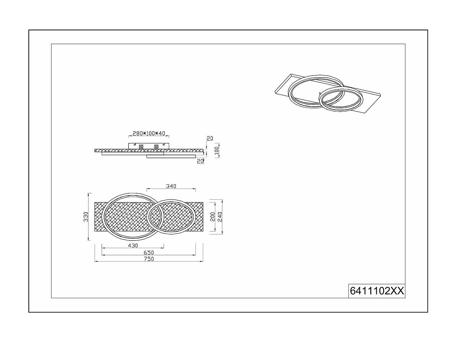 Plafoniera LED doppia ellisse, metallo e legno, nero, L 75 cm, Barca
