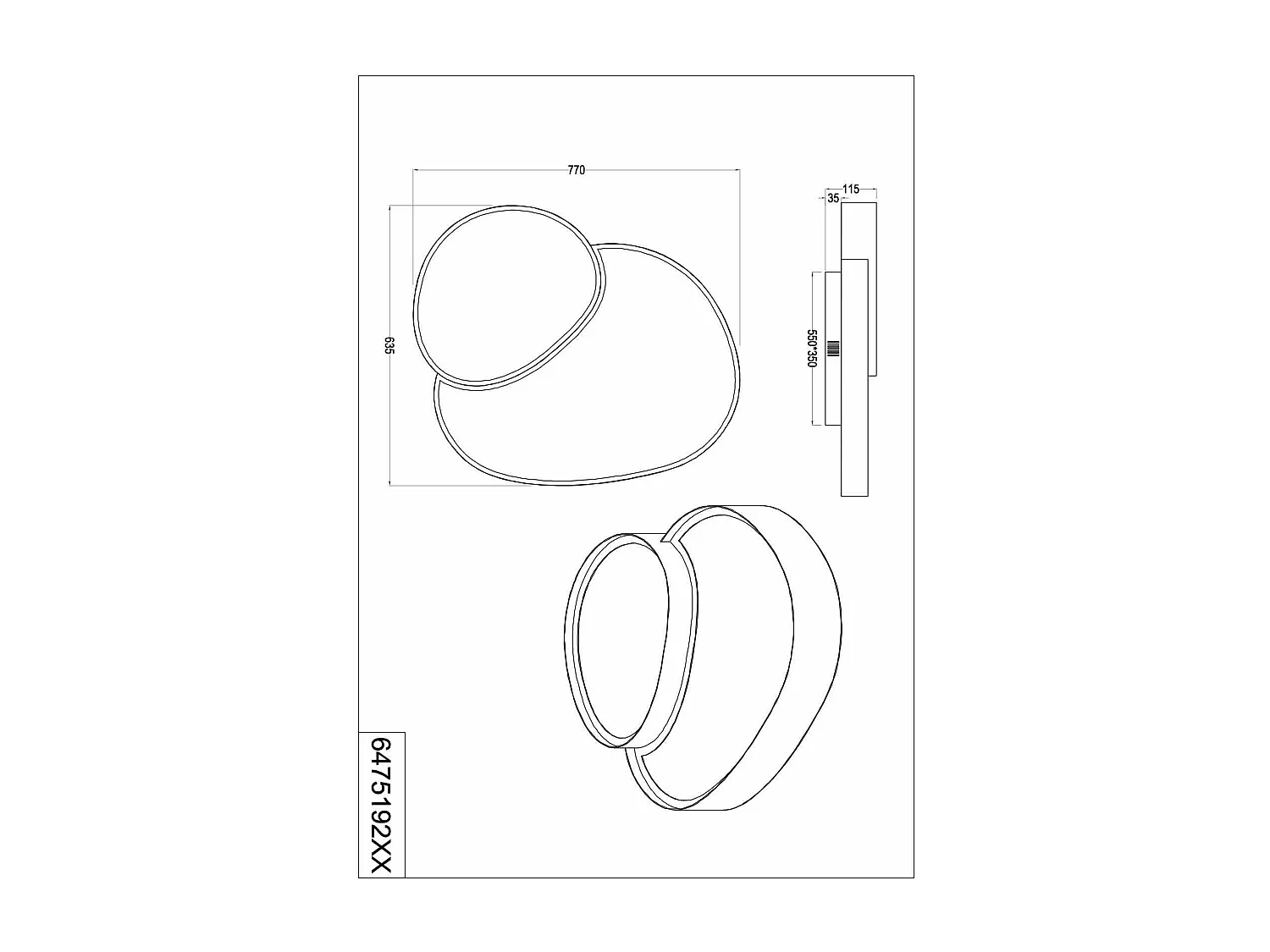 Plafoniera LED forma organica, metallo, nero e oro, L 77 cm, Rise