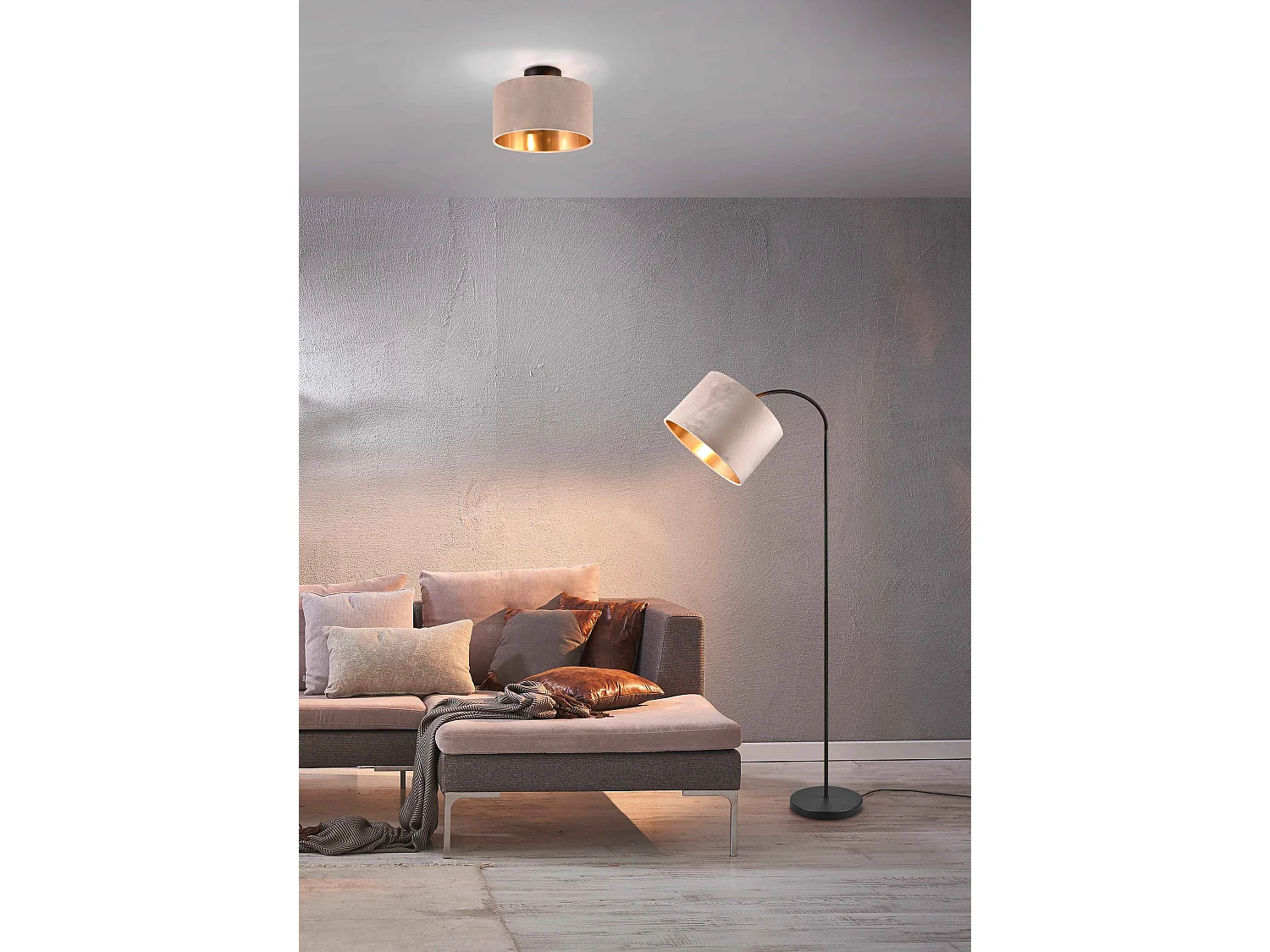 Plafoniera, metallo e tessuto, nero e tortora, D 30 cm, Julieta