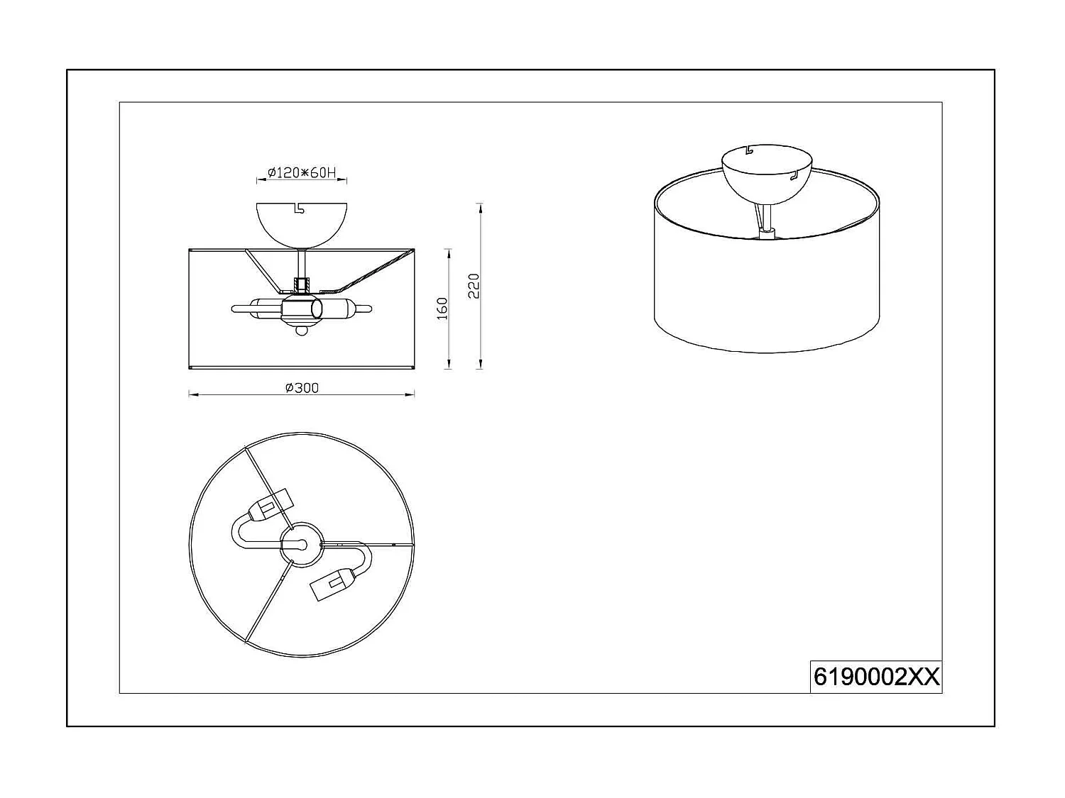 Plafoniera, metallo e tessuto, nero e tortora, D 30 cm, Julieta
