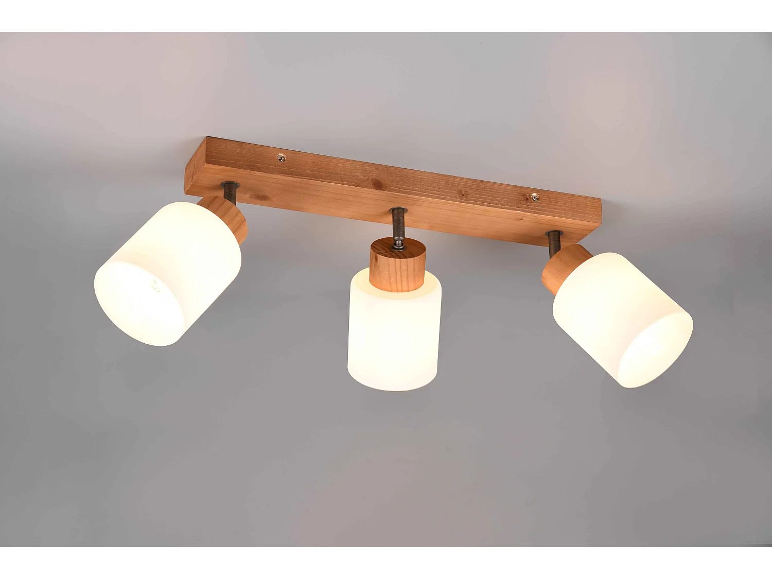 Barra 3 faretti, legno e vetri bianchi, L 45 cm, Assam