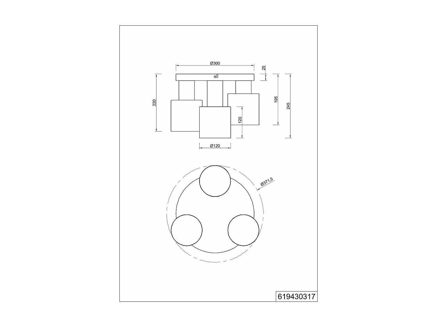 Plafoniera 3 diffusori, metallo, multicolor, 30x24 cm, Agudo