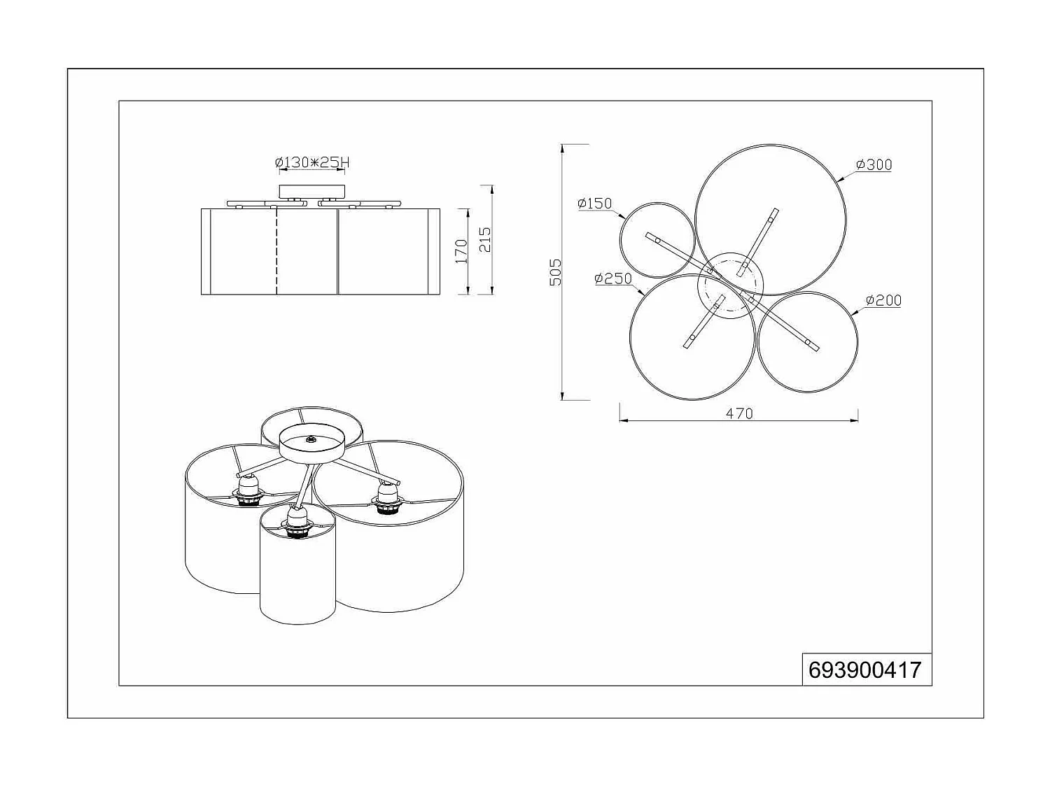 Plafoniera multi-cilindri, tessuto, multcolor, 50x47 cm, Hotel