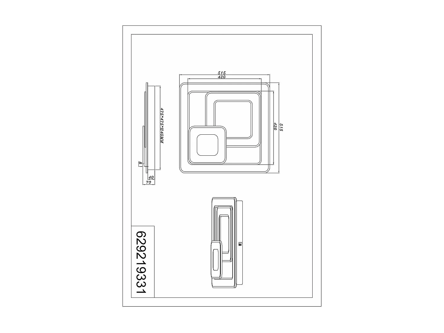 Plafoniera LED quadrati, metallo, bianco, L 51 cm, Mita