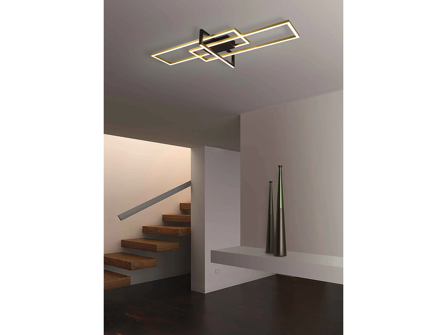 Plafoniera LED triplo rettangolo, metallo, nero e oro, L 100 cm, Salinas