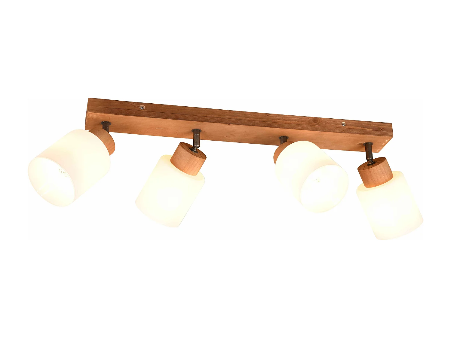 Barra 4 faretti, legno e vetri bianchi, L 60 cm, Assam