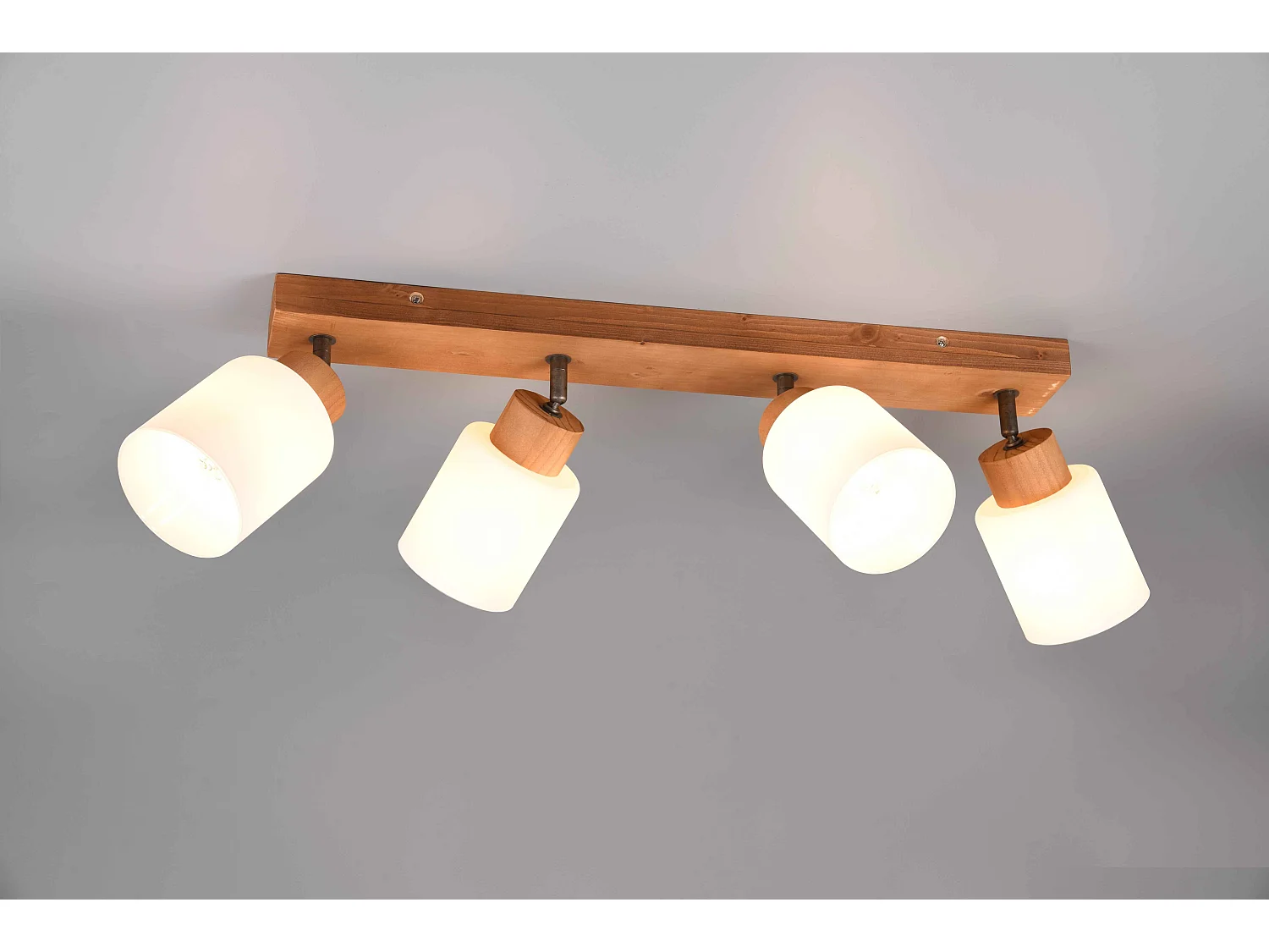 Barra 4 faretti, legno e vetri bianchi, L 60 cm, Assam